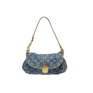 LOUIS VUITTON Pleaty handbag Monogram denim blue leather